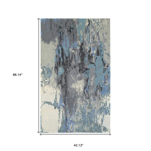 Homeroots 4' Inviting Blue Abstract Hand-tufted Area Rug For Stylish Living Spaces - Enhance Your Home Decor 4' X 6' Wool Blend 575811