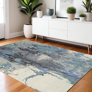 Homeroots 4' Inviting Blue Abstract Hand-tufted Area Rug For Stylish Living Spaces - Enhance Your Home Decor 4' X 6' Wool Blend 575811