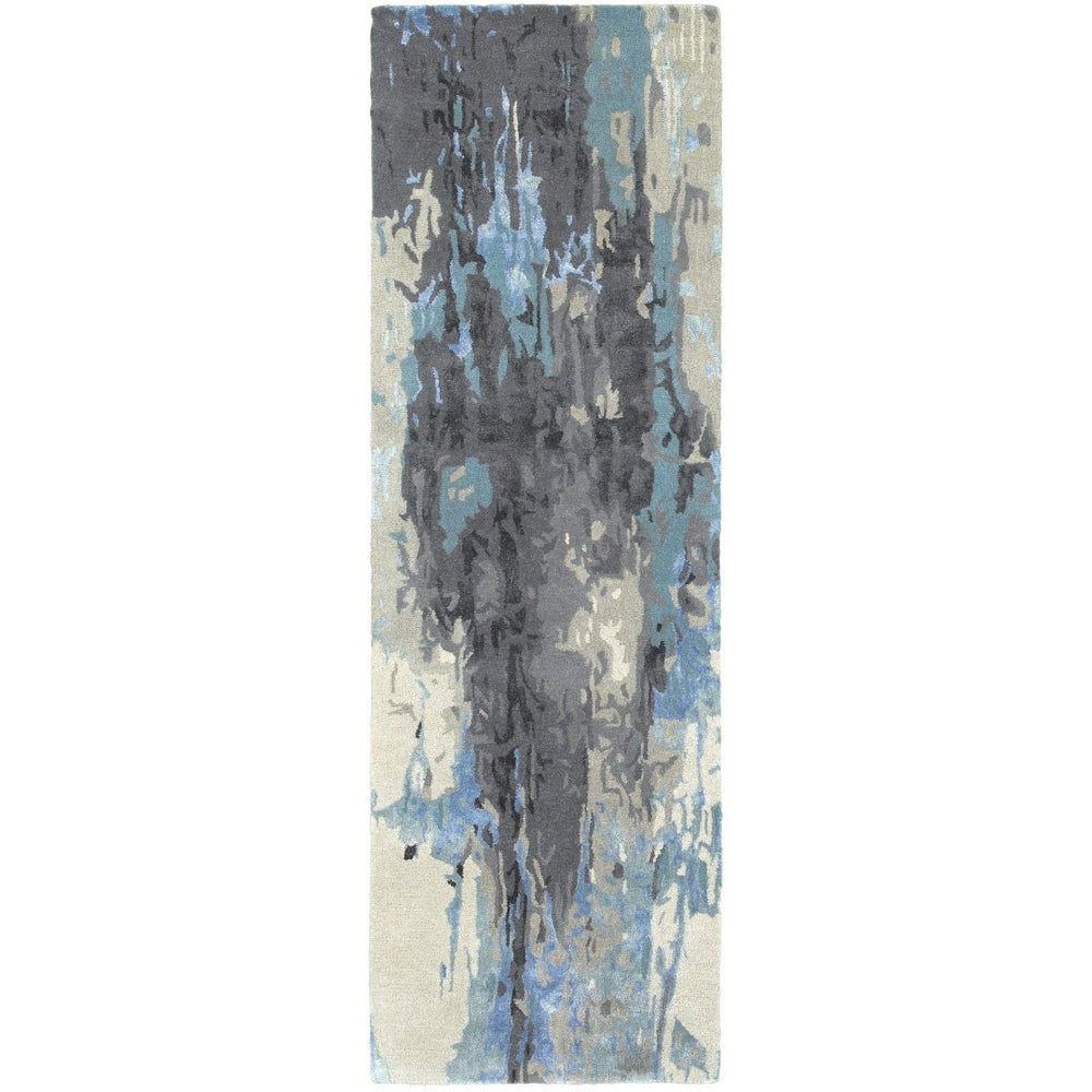 HomeRoots 4' Blue and Gray Abstract Hand-Tufted Area Rug – Modern Elegance for Living Rooms and Bedrooms 8' Runner 575812