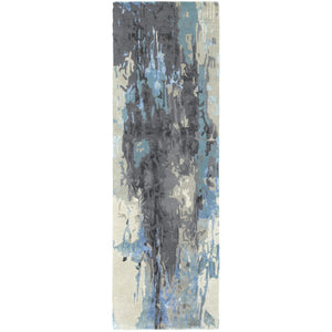 HomeRoots 4' Blue and Gray Abstract Hand-Tufted Area Rug – Modern Elegance for Living Rooms and Bedrooms 8' Runner 575812