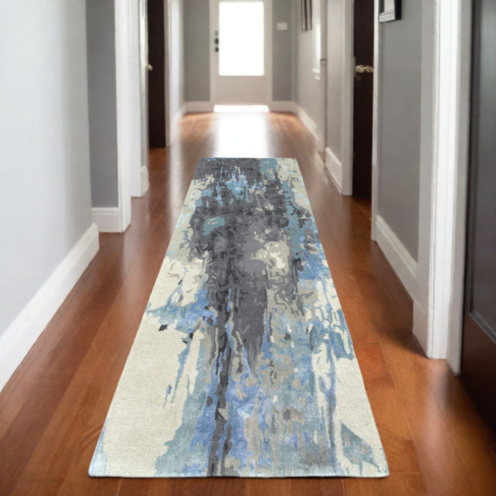 HomeRoots 4' Blue and Gray Abstract Hand-Tufted Area Rug – Modern Elegance for Living Rooms and Bedrooms 8' Runner 575812