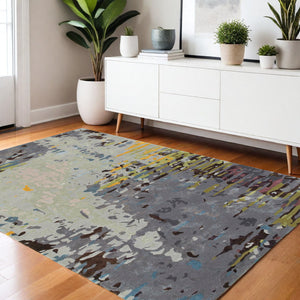 Homeroots 4' Abstract Gray And Yellow Hand-tufted Area Rug - Elevate Your Space With Style And Warmth 4' X 6' Wool Blend 575814