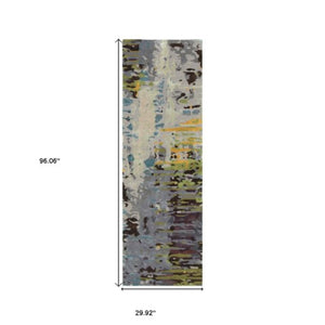 Homeroots 4' Abstract Gray And Yellow Hand-tufted Area Rug - Elevate Your Space With Style And Warmth 8' Runner Wool Blend 575815