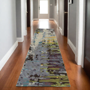 Homeroots 4' Abstract Gray And Yellow Hand-tufted Area Rug - Elevate Your Space With Style And Warmth 8' Runner Wool Blend 575815