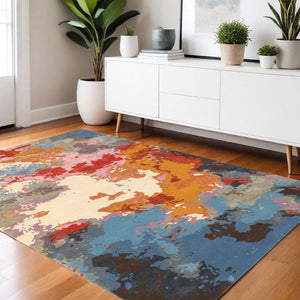 Homeroots 4' Hand Tufted Abstract Area Rug In Pink, Orange, And Blue – Elevate Your Space With Style! 4' X 6' Wool Blend 575817