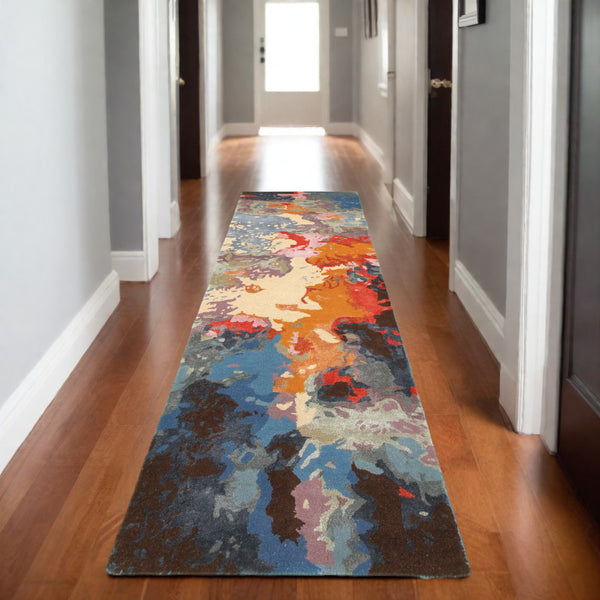 Homeroots 4' Hand Tufted Abstract Area Rug In Pink, Orange, And Blue – Elevate Your Space With Style! 8' Runner Wool Blend 575818