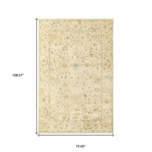 HomeRoots 6' Hand-Knotted Beige and Gray Wool Oriental Area Rug – Timeless Elegance for Any Room Decor 6' X 9' 575819