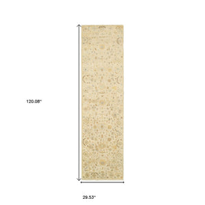 HomeRoots 6' Hand-Knotted Beige and Gray Wool Oriental Area Rug – Timeless Elegance for Any Room Decor 10' Runner 575820