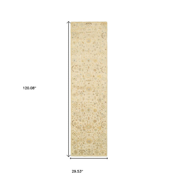 HomeRoots 6' Hand-Knotted Beige and Gray Wool Oriental Area Rug – Timeless Elegance for Any Room Decor 10' Runner 575820