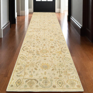 HomeRoots 6' Hand-Knotted Beige and Gray Wool Oriental Area Rug – Timeless Elegance for Any Room Decor 10' Runner 575820