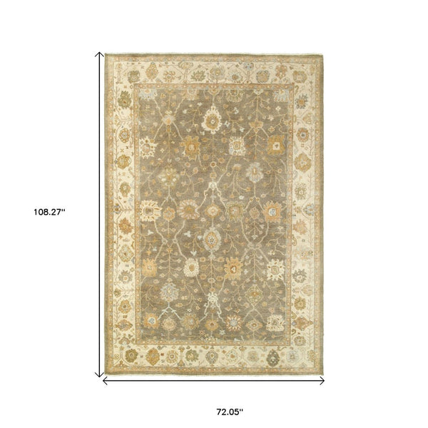 HomeRoots 6' Hand-Knotted Wool Oriental Area Rug in Brown and Beige - Timeless Design for Elegant Interiors 6' X 9' 575821
