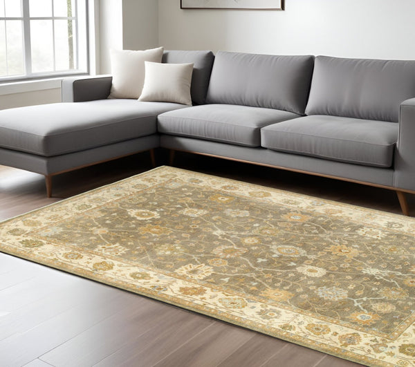 HomeRoots 6' Hand-Knotted Wool Oriental Area Rug in Brown and Beige - Timeless Design for Elegant Interiors 6' X 9' 575821