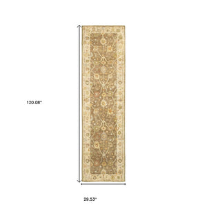 HomeRoots 6' Hand-Knotted Wool Oriental Area Rug in Brown and Beige - Timeless Design for Elegant Interiors 10' Runner 575822