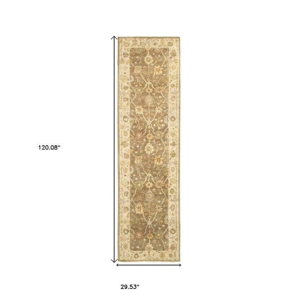 HomeRoots 6' Hand-Knotted Wool Oriental Area Rug in Brown and Beige - Timeless Design for Elegant Interiors 10' Runner 575822