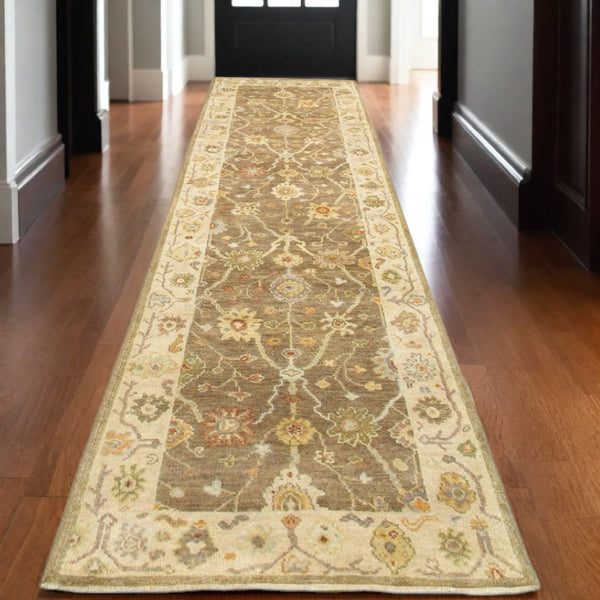 HomeRoots 6' Hand-Knotted Wool Oriental Area Rug in Brown and Beige - Timeless Design for Elegant Interiors 10' Runner 575822