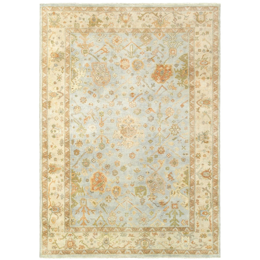 HomeRoots 6' Hand-Knotted Wool Oriental Area Rug in Blue and Sand - Durable, Timeless Design for Any Space 6' X 9' 575823