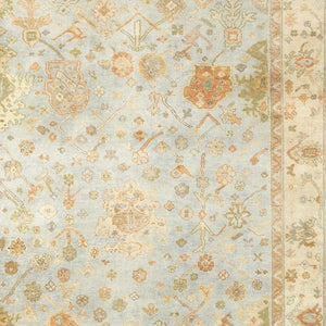 HomeRoots 6' Hand-Knotted Wool Oriental Area Rug in Blue and Sand - Durable, Timeless Design for Any Space 6' X 9' 575823