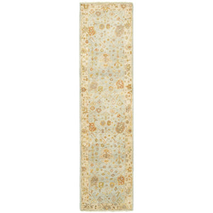 HomeRoots 6' Hand-Knotted Wool Oriental Area Rug in Blue and Sand - Durable, Timeless Design for Any Space 10' Runner 575824