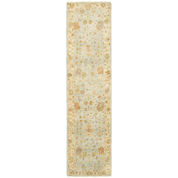 HomeRoots 6' Hand-Knotted Wool Oriental Area Rug in Blue and Sand - Durable, Timeless Design for Any Space 10' Runner 575824