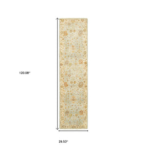 HomeRoots 6' Hand-Knotted Wool Oriental Area Rug in Blue and Sand - Durable, Timeless Design for Any Space 10' Runner 575824