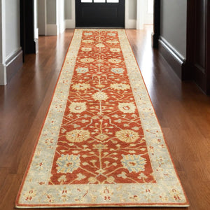 Homeroots 2' Hand Knotted Red And Gray Wool Oriental Area Rug – Unique Artisan Craftsmanship For Your Home 10' Runner Wool 575828