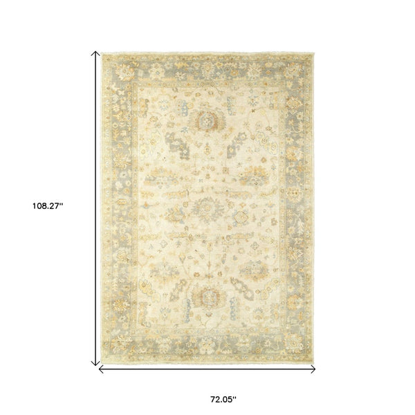 HomeRoots 6' Hand-Knotted Wool Oriental Area Rug in Beige and Gray – Timeless Elegance for Any Space 6' X 9' 575829