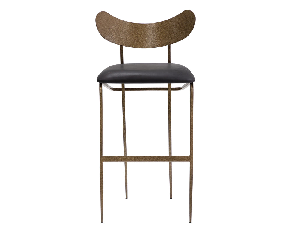 Sunpan Gibbons Mid-Century Modern Barstool - Handcrafted Leather Design with Unique Artisan Charm Antique Brass / Charcoal Black Leather