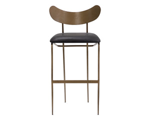 Sunpan Gibbons Mid-Century Modern Barstool - Handcrafted Leather Design with Unique Artisan Charm Antique Brass / Charcoal Black Leather