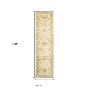 HomeRoots 6' Hand-Knotted Wool Oriental Area Rug in Beige and Gray – Timeless Elegance for Any Space 10' Runner 575830