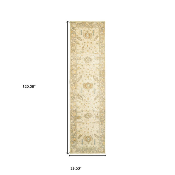 HomeRoots 6' Hand-Knotted Wool Oriental Area Rug in Beige and Gray – Timeless Elegance for Any Space 10' Runner 575830