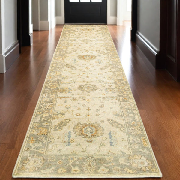 HomeRoots 6' Hand-Knotted Wool Oriental Area Rug in Beige and Gray – Timeless Elegance for Any Space 10' Runner 575830