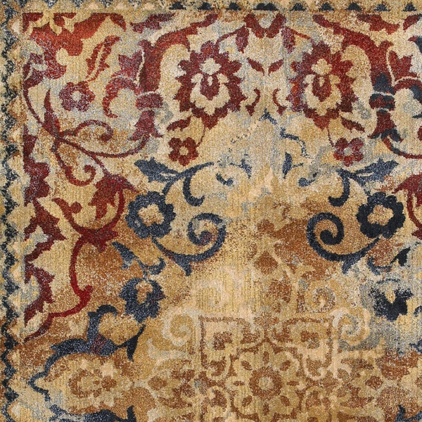 Homeroots 4' Gold Oriental Area Rug – Stylish Distressed Design, Stain Resistant For Homes With Kids & Pets 7' X 10' Polypropylene,Polyester 575831