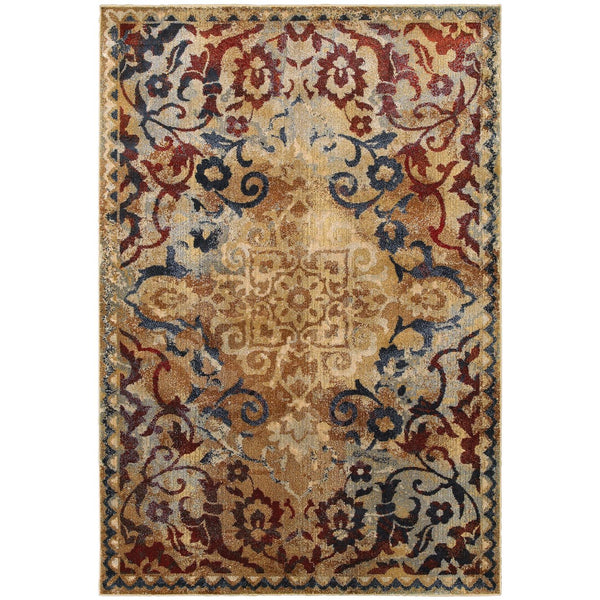 Homeroots 4' Gold Oriental Area Rug – Stylish Distressed Design, Stain Resistant For Homes With Kids & Pets 7' X 10' Polypropylene,Polyester 575831