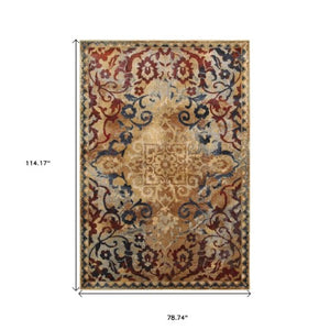 Homeroots 4' Gold Oriental Area Rug – Stylish Distressed Design, Stain Resistant For Homes With Kids & Pets 7' X 10' Polypropylene,Polyester 575831