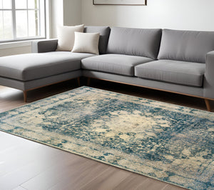 Homeroots 4' Ivory Oriental Area Rug – Distressed Design For A Timeless Touch In Any Home Décor Space 7' X 10' Polypropylene,Polyester 575834