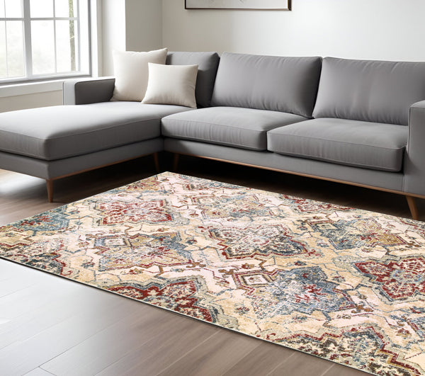 Homeroots 4' Ivory And Gold Oriental Area Rug - Elegant Power Loom Design For Warmth And Style In Any Space 7' X 10' Polypropylene,Polyester 575835