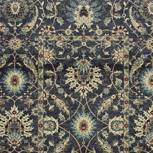 Homeroots 5' Ivory Oriental Area Rug With Navy Blue And Brown Accents – Stain Resistant For Stylish Homes 7' X 10' Polypropylene 575836