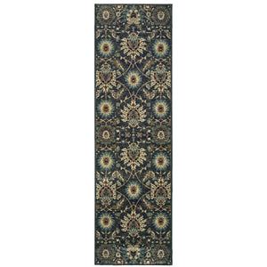 Homeroots 5' Ivory Oriental Area Rug With Navy Blue And Brown Accents – Stain Resistant For Stylish Homes 8' Runner Polypropylene 575837