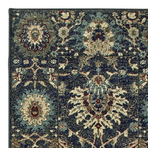 Homeroots 5' Ivory Oriental Area Rug With Navy Blue And Brown Accents – Stain Resistant For Stylish Homes 8' Runner Polypropylene 575837