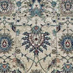 Homeroots 5' Ivory Oriental Area Rug With Navy Blue And Brown Accents – Stain Resistant For Stylish Homes 8' Runner Polypropylene 575838