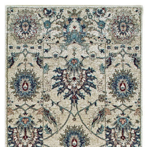 Homeroots 5' Ivory Oriental Area Rug With Navy Blue And Brown Accents – Stain Resistant For Stylish Homes 8' Runner Polypropylene 575838