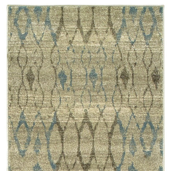 Homeroots 5' Elevate Your Space With A Blue And Ivory Geometric Distressed Area Rug - Stylish & Stain Resistant 8' Runner Polypropylene 575840