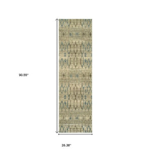 Homeroots 5' Elevate Your Space With A Blue And Ivory Geometric Distressed Area Rug - Stylish & Stain Resistant 8' Runner Polypropylene 575840