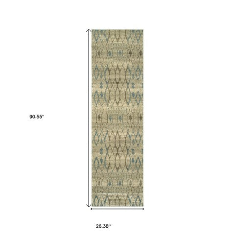 Homeroots 5' Elevate Your Space With A Blue And Ivory Geometric Distressed Area Rug - Stylish & Stain Resistant 8' Runner Polypropylene 575840