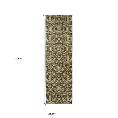 Homeroots 10' Brown Geometric Area Rug - Stylish Stain-resistant Design For Sophisticated Living Spaces 8' Runner Polypropylene 575841