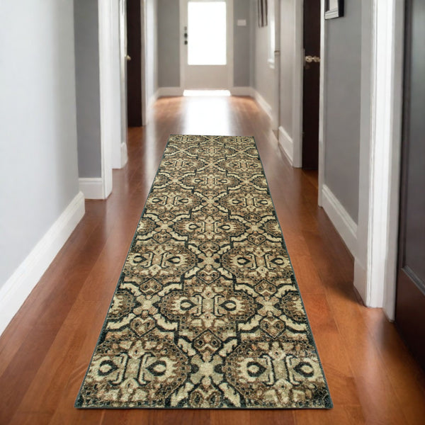 Homeroots 10' Brown Geometric Area Rug - Stylish Stain-resistant Design For Sophisticated Living Spaces 8' Runner Polypropylene 575841