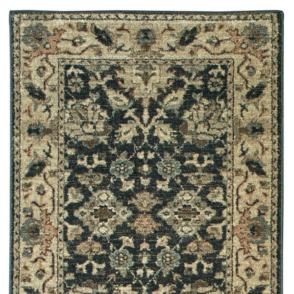 Homeroots 4' Navy Blue Oriental Area Rug - Stain Resistant, Stylish Design For Pets And Kids, Perfect For Any Room 8' Runner Polypropylene 575843