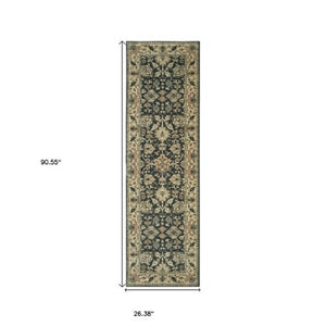 Homeroots 4' Navy Blue Oriental Area Rug - Stain Resistant, Stylish Design For Pets And Kids, Perfect For Any Room 8' Runner Polypropylene 575843