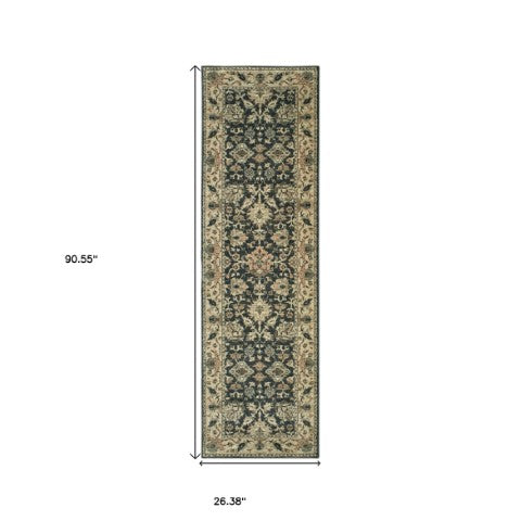 Homeroots 4' Navy Blue Oriental Area Rug - Stain Resistant, Stylish Design For Pets And Kids, Perfect For Any Room 8' Runner Polypropylene 575843