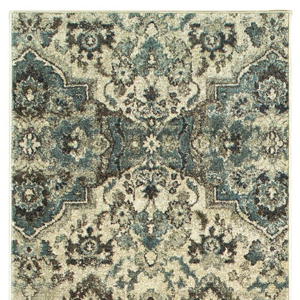 Homeroots 5' Ivory Oriental Area Rug - Elegant Design, Stain Resistant, Perfect For Living Rooms & Kids' Spaces 8' Runner Polypropylene 575844